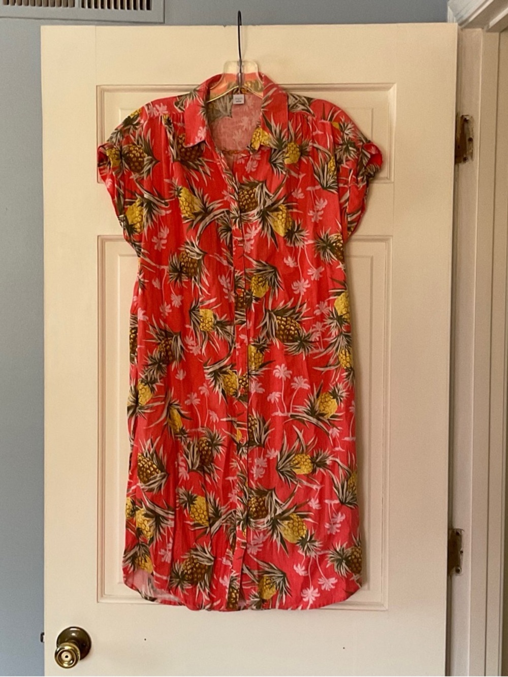 Old Navy Linen Blend Pineapple Shift Shirt Dress Tropical Vacation Cruise Size S